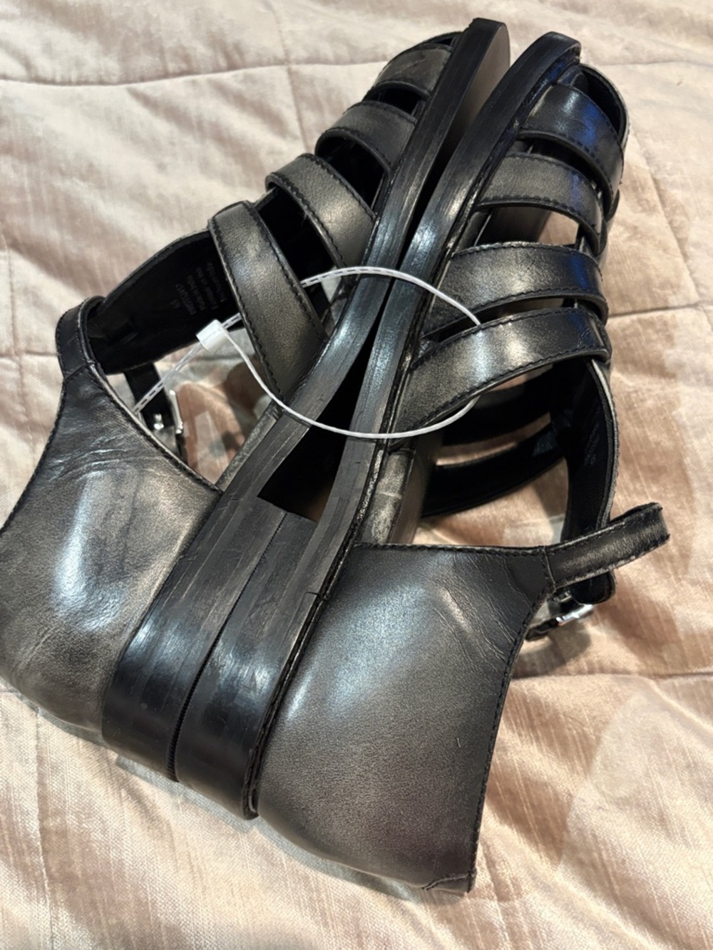 Free People Willow Distressed Black Fisherman Sandals NWOTS size 6.5 - Picture 9 of 10